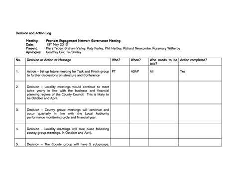 Decision Log Template Free Log Templates
