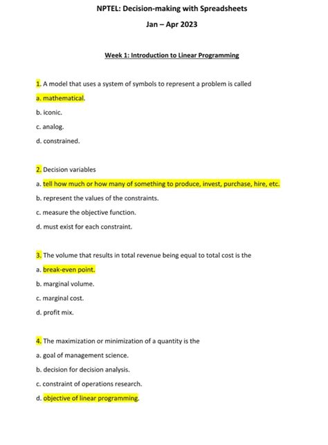 Decision making with spreadsheet - Course - NPTEL