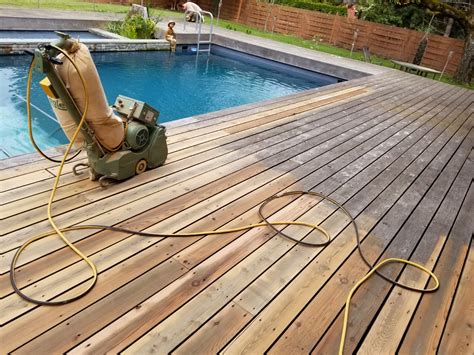 Deck refinishing. Nothing has ever been easier than a fresh coat of paint. Pool deck paint is designed specifically for concrete, and is inexpensive and simple to apply. For a low cost, you can cover stained concrete, and give your backyard a whole new look. Explore endless color options and give your pool deck a completely cohesive look. 