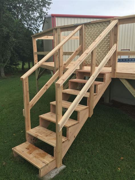 Deck stair railing. Step 1 Build Steps for your Deck. First, we’ll show you how to build deck stairs. Your deck stairs should be at least 3-feet wide for ease of traffic flow and safe use and most codes … 