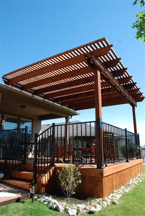 Deck with a pergola. Tips on Building Pergolas For Decks. Pergolas in their simplest form are just like joists set at 12" or 16" spacing laid over top of beams. The ends of each ... 