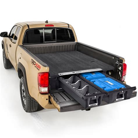 Decked truck bed. With the DECKED Truck Bed Storage System, your truck bed will have an incomparable level of security, weather resistance, convenience, and organization. Now available in two systems, one for midsize trucks and one for full-size trucks. Featuring a highly adaptable single drawer with a massive 400 Lb. capacity, the Midsized DECKED Drawer System ... 