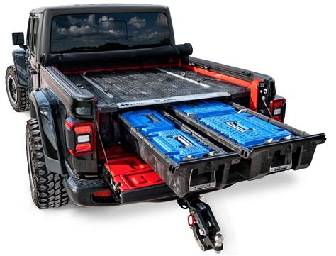 Decked truck bed system. You can stack 2000 lbs of big stuff on top of the deck and still have access to smooth rolling storage. SECURE - PEACE OF MIND DECKED's two full bed-length ... 