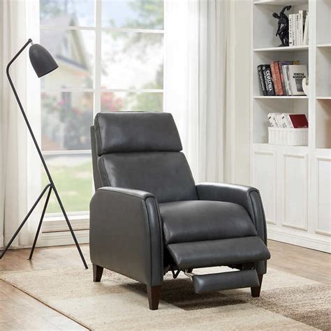 Decklyn leather pushback recliner. Decklyn Leather Pushback Recliner Color: Gray Top Grain Leather with Vinyl Match on Sides and Back Tailored Track Arms Pocket Coil Seat Cushion Sinuous Spring Suspension I have 2 available $225 each... 