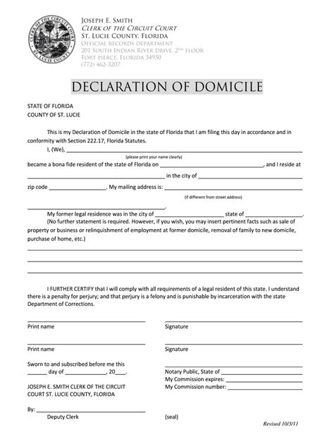 Declaration of Domicile Form Fill Out and Sign Printable PDF Template