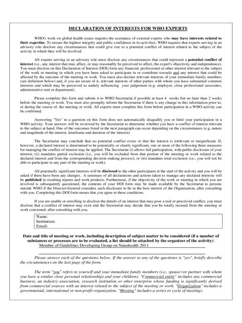 Declaration of Interest Form 2 Free Templates in PDF, Word, Excel