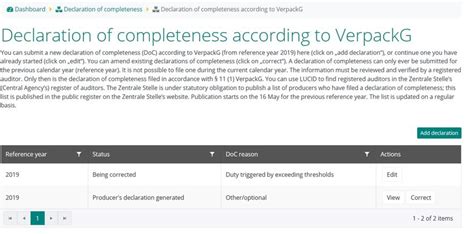 Declaration of completeness - Verpackungsregister