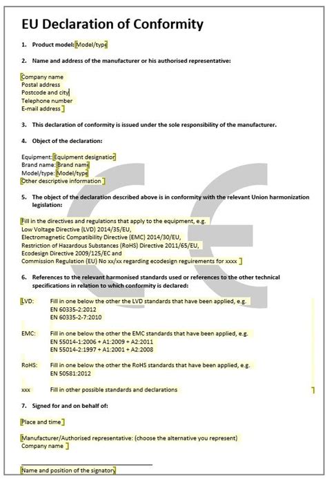 Declaration of conformity template. Die EU-Konformitätserklär...