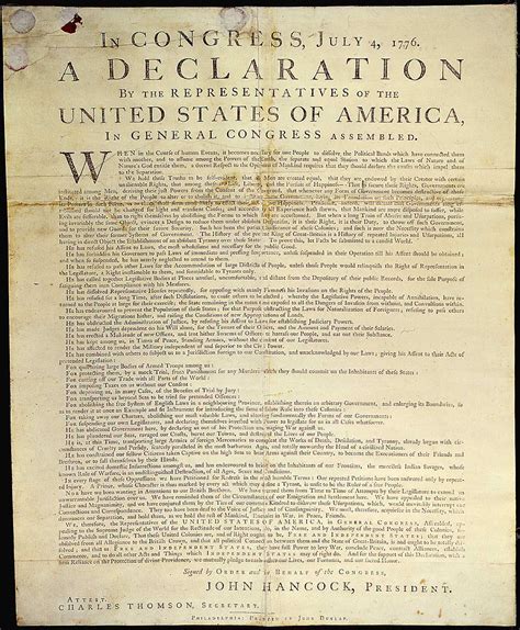 IN CONGRESS, July 4, 1776. The unanimous Declaration of the thirteen united States of America,. When in the Course of human events, it becomes necessary for one .... 