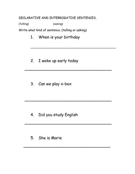 Declarative And Interrogative Sentences Worksheet 1st Grade