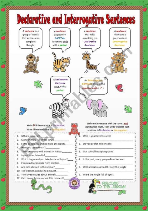 Declarative And Interrogative Sentences Worksheets Printable Word