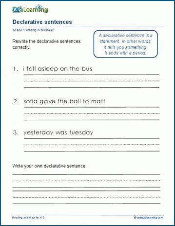 Declarative Sentence Worksheet