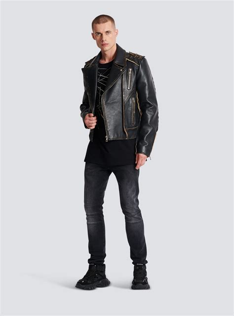 Deconstructed leather biker jacket - Men BALMAIN