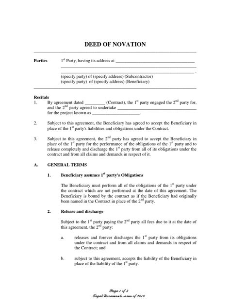 Deed of Novation and Amendment to Deed of Guarantee and …