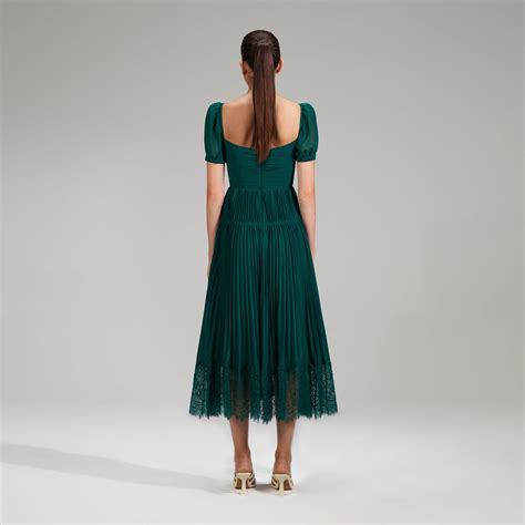 Deep Green Chiffon Midi Dress self-portrait-EU