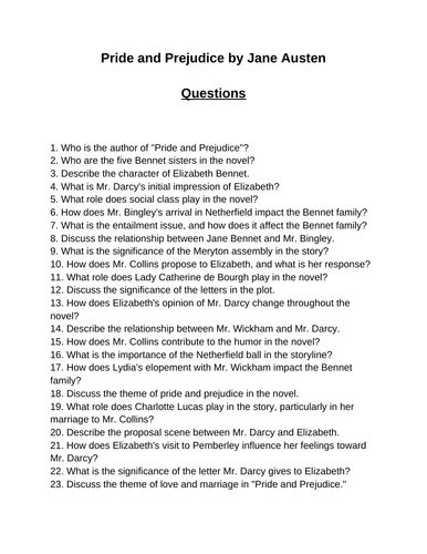 Deep Questions About Pride And Prejudice