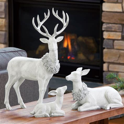 Product Overview. Make a beautiful display in your yard this holiday season with this gorgeous deer family set. The white hues paired with color matching bows bring out the true beauty of the season. Set includes a lighted buck, doe and fawn. We aim to provide accurate product information, however some information presented is provided by a 3rd .... 