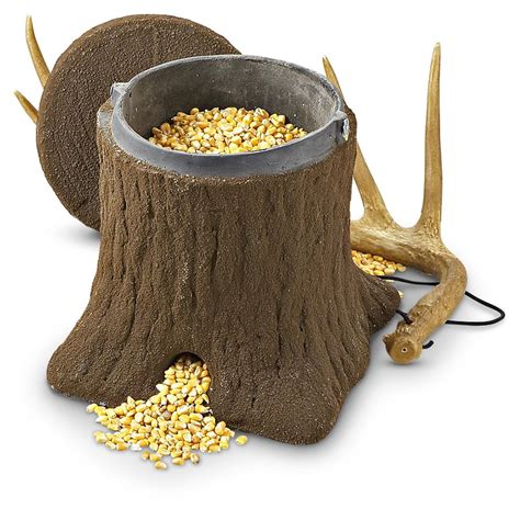 Deer feeder stump. Realistic Appearance. The natural bark look and texture molded-in to the TruStump feeder allow it to blend in with any environment, whether in the woods or your backyard. It is non-threatening to deer, even the older, wiser bucks, who all agree TruStump is the best deer feeder! Also, it won't attract unwanted attention from passers-by, like ... 