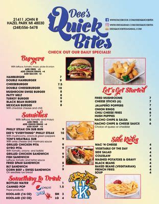 Dee's Quick Bites. 31555 Mound Rd, Warren, Michigan 48092 USA. 11 Reviews View Photos. Closed Now. Opens Tue 10a Independent. Add to Trip. More in Warren ...