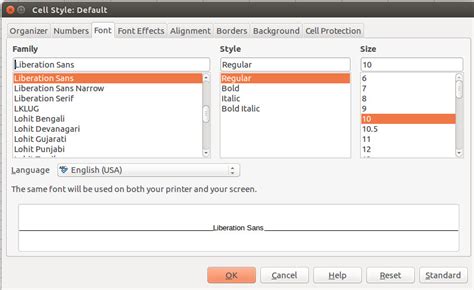 Default font and font size in LibreOffice Calc 4.2.3.3 Ask Ubuntu