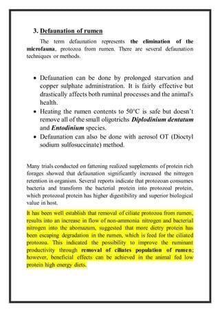 Defaunation in rumen
