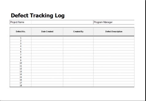Defect Tracking Log TEMPLATE Systems Engineering Computing Free