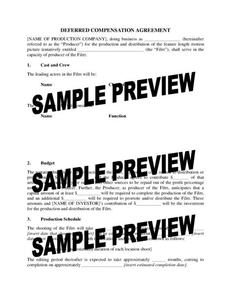 Deferred Compensation Agreement for Film Production Legal Forms and