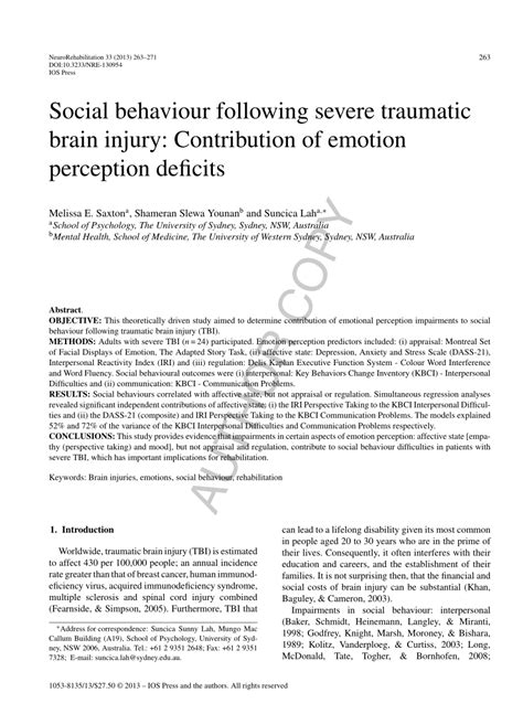 Deficits in Social Perception Following