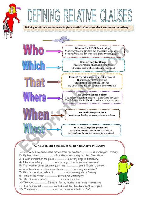 Defining Relative Clause Worksheet Relative Clauses Quiz Questions