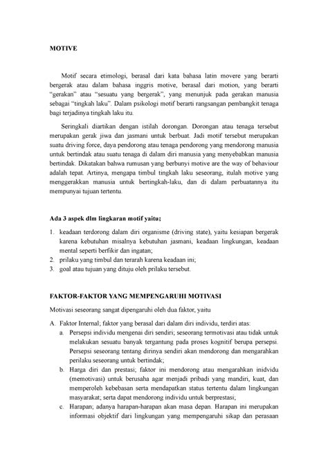 Definisi dan faktor-faktor Motivasi - MOTIVE Motif secara