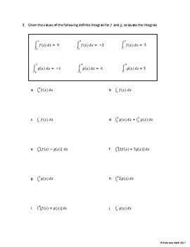 Definite Integral Worksheet Worksheet