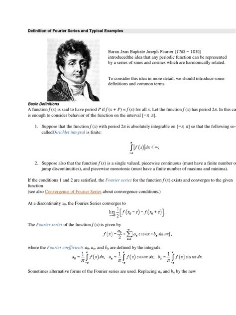 Definition Of Fourier Series And Typical Examples