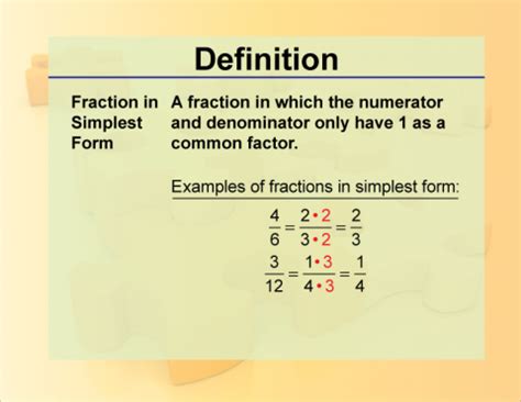 Definition of Simplest form (fractions) Math Square