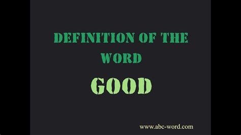Definition of a good. Noun. Adverb. Idiom. Filter. adjective. best, better, better 1. Being positive or desirable in nature; not bad or poor. A good experience; good news from the hospital. American … 