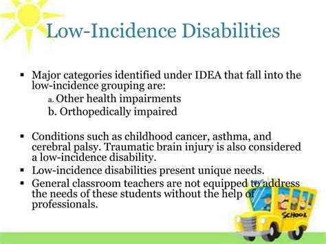 This chapter provides an overview of inclusion for learners with low-incidence disabilities and highlights related terminology. Special education is detailed as a service and not a place. A comprehensive definition of the term low-incidence disabilities is provided. The chapter concludes with potentials and challenges related to the least .... 