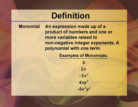 DefinitionPolynomial ConceptsMonomial Media4Math