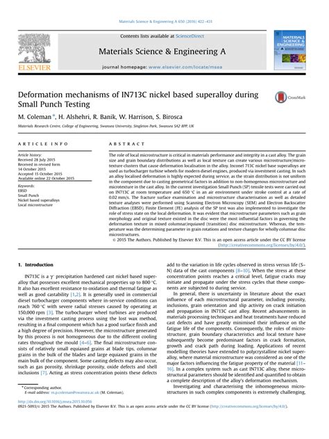 Deformation mechanisms of IN713C nickel based ... - ScienceDirect