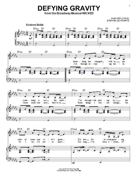 Defying Gravity (from Wicked) Sheet Music Idina Menzel Piano & Vocal