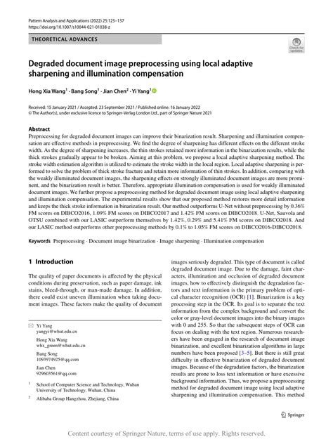 Degraded document image preprocessing using local adaptive …