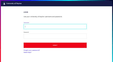 Use your University of Dayton username and password. Username. P
