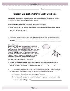 Dehydration synthesis gizmo answers quizlet. Photosynthesis. process by which light energy is used to combine water and carbon dioxide into glucose and oxygen. radiant energy. energy in form of light or heat. Photosynthesis equation. 6CO2 + 6H2O ------> C6H12O6 + 6O2. Cellular respiration equation. C6H12O6+6O2---> 6CO2+6H2O+ATP. Study with Quizlet and memorize flashcards … 