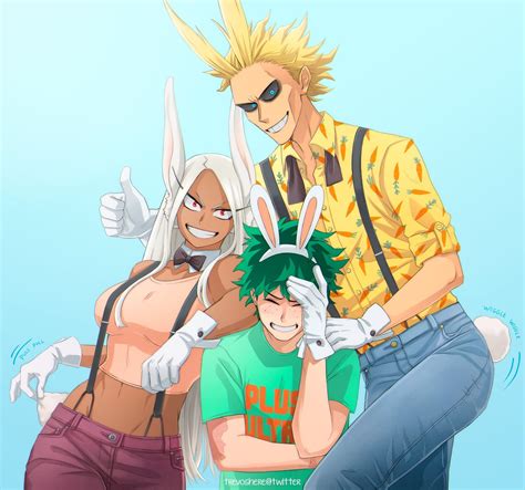 "Yeah," Miruko then placed Izuku's face on her breasts. 