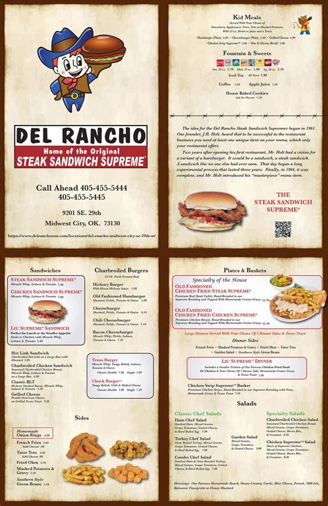 Del rancho menu midwest city. Del Rancho. Unclaimed. Review. Save. Share. 2 reviews #40 of 56 Restaurants in Midwest City American Diner. 9201 SE 29th St, Midwest City, OK 73130-7107 +1 405-455-5444 Website. Closed now : See all hours. 