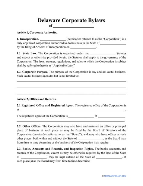 Delaware Bylaws Template