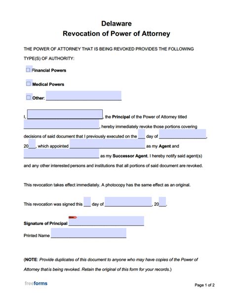 Delaware Revocation Power of Attorney Form Power of Attorney Power