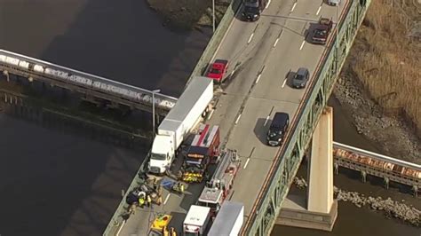 Delaware memorial bridge accident. The crash has south I-295 backed up into New Jersey. ... Four other people were injured in the crash that occurred about 1 p.m. west of the Delaware Memorial Bridge Toll Plaza. 
