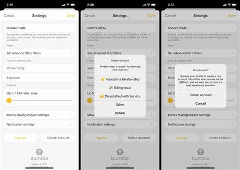 Delete bumble account. To delete your Bumble account, follow these steps: Open the Bumble app on your mobile device. Tap on your profile icon in the top left corner. Select “Settings” from the drop-down menu. Scroll down to the bottom of the page and tap “Delete account”. 