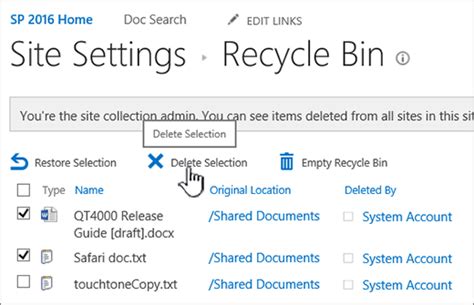 Delete items or empty the Recycle Bin of a SharePoint site - ShareP…