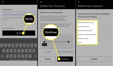 Delete uber account. Delete a payment method. Your account must have at least one payment method at all times. If you wish to delete your only payment method, you’ll need to add a new one first. Select “Account” and then “Wallet.” Select the card you’d like to delete. Tap the three dot icon in the upper-right corner. Tap “Delete,” then confirm. 