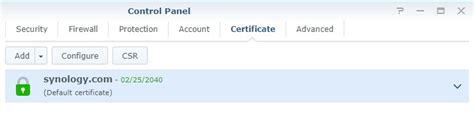 Deleted synology certificate.  At Control Panel > Security > Certificate, yo...
